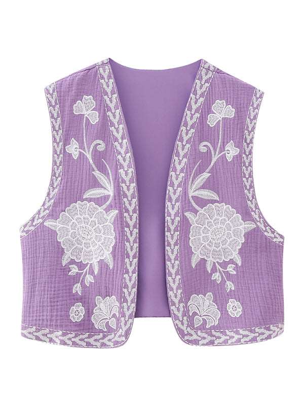 New Ladies Fashion Embroidered Cardigan Vest Vest