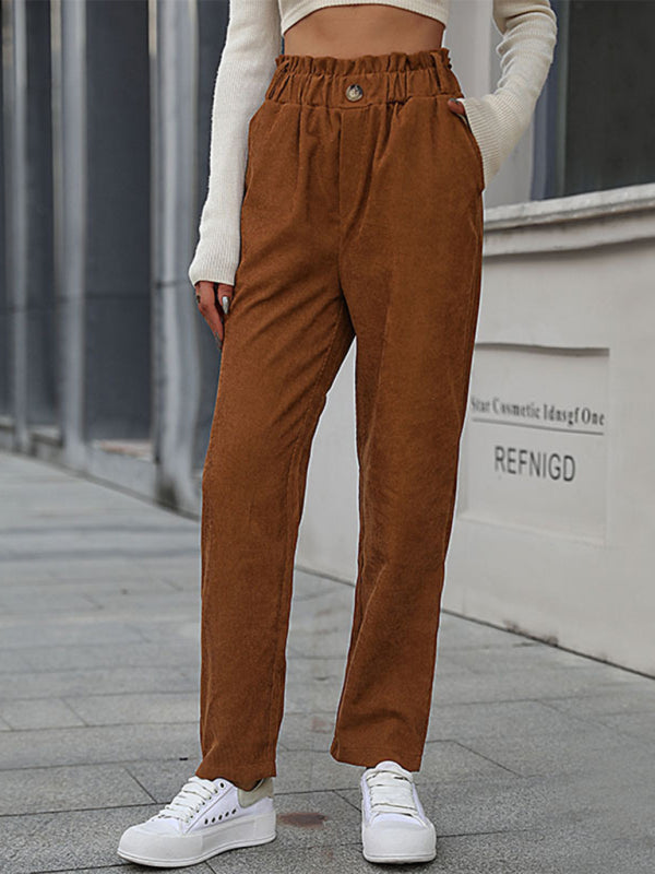 Women's elastic nine-point pants corduroy straight pants