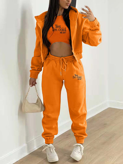 Women's Fashion Casual Slogan Tracksuit Set