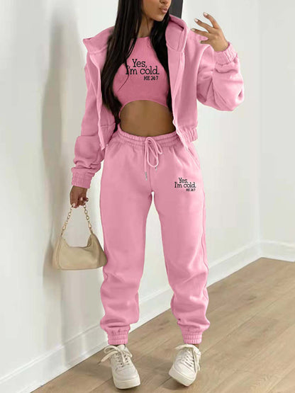 Women's Fashion Casual Slogan Tracksuit Set