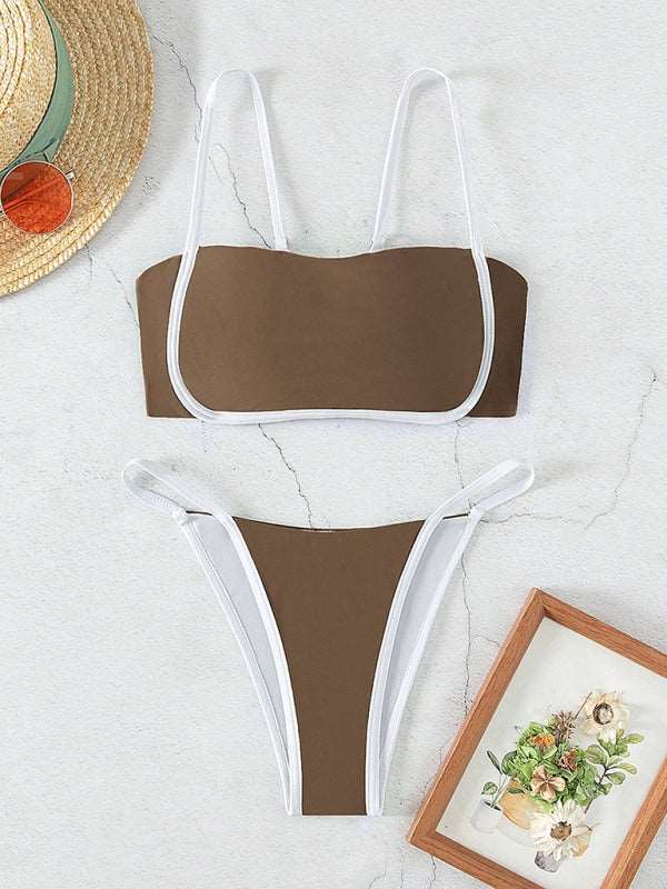 Sexy trendy solid color fashion swimsuit set sweet bikini split swimsuit