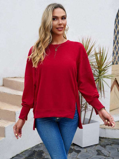 Women's new style casual long-sleeved round neck solid color sweatshirt