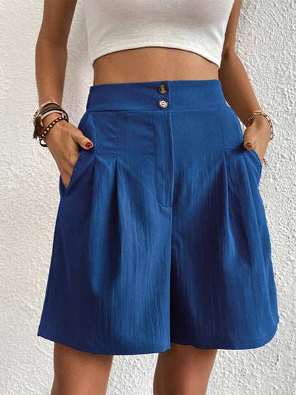 Women's high-waisted loose 2-button shorts