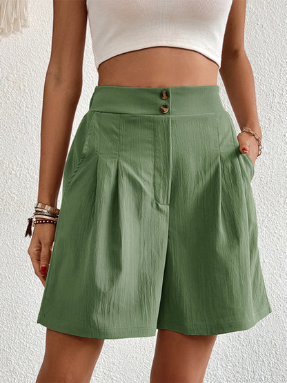 Women's high-waisted loose 2-button shorts