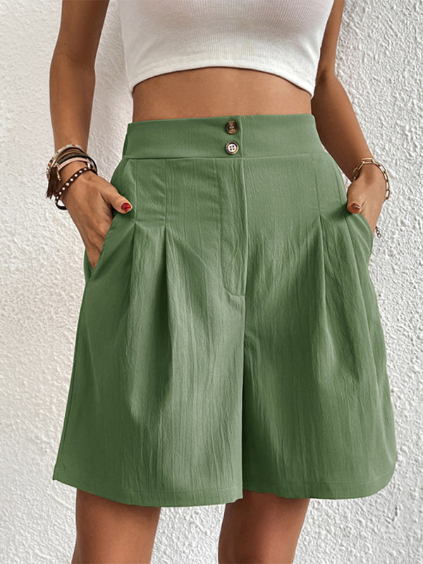 Women's high-waisted loose 2-button shorts