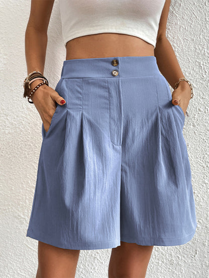 Women's high-waisted loose 2-button shorts