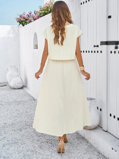 Women's casual sleeveless top and long skirt suit