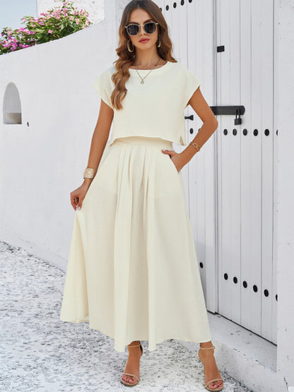 Women's casual sleeveless top and long skirt suit