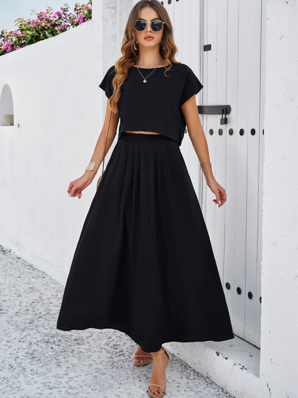 Women's casual sleeveless top and long skirt suit