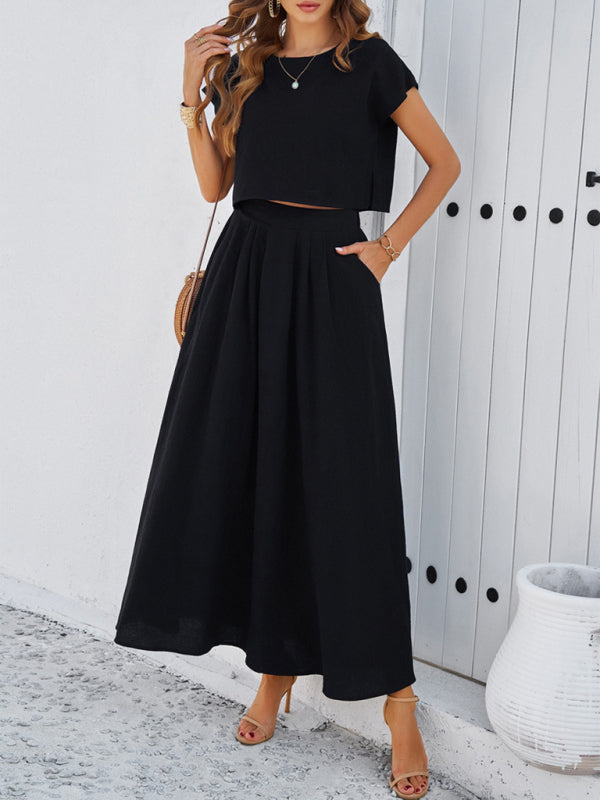 Women's casual sleeveless top and long skirt suit