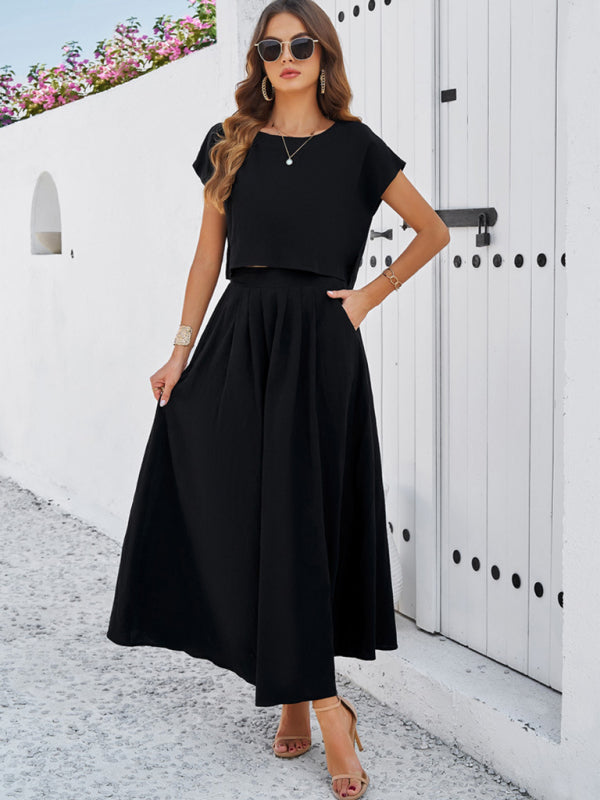 Women's casual sleeveless top and long skirt suit