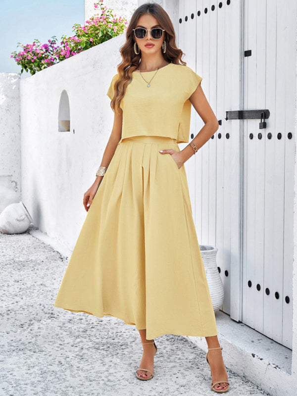 Women's casual sleeveless top and long skirt suit