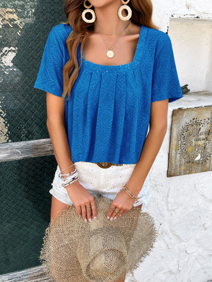 Women's casual solid color short-sleeved T-shirt tops