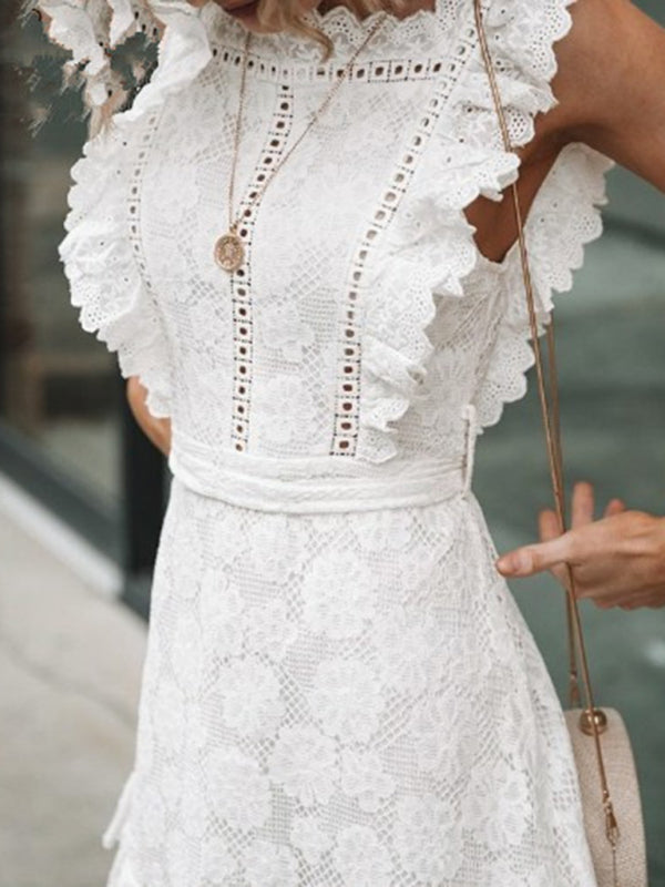 Women's embroidered lace fungus dress