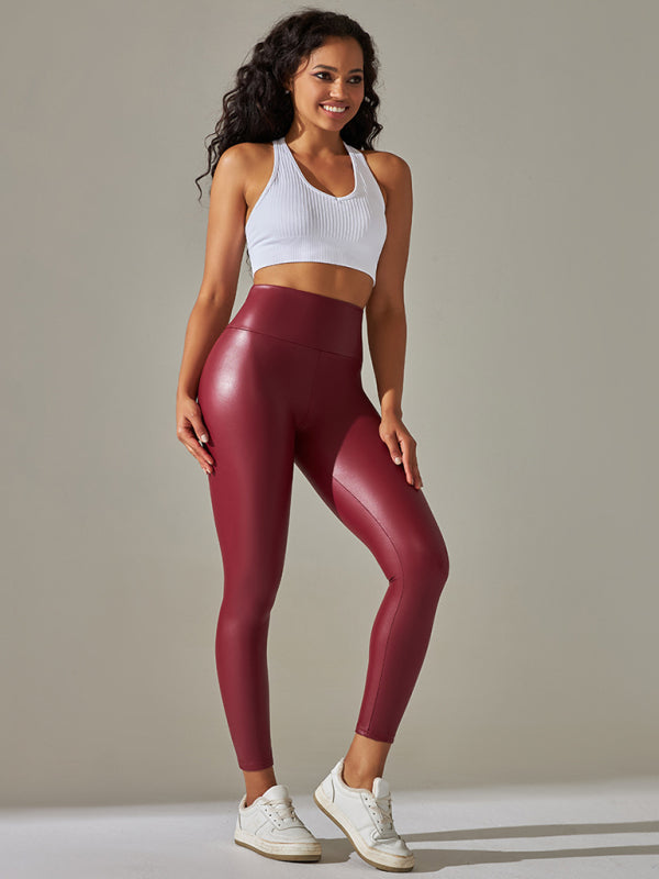 Women's leggings high waist tight sexy PU leather pants colorful yoga pants