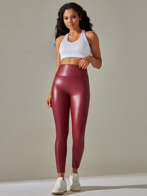 Women's leggings high waist tight sexy PU leather pants colorful yoga pants