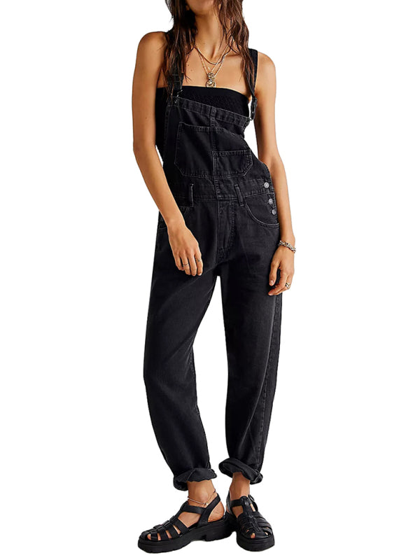 Women's style jumpsuit casual loose denim overalls trousers