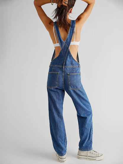 Women's style jumpsuit casual loose denim overalls trousers