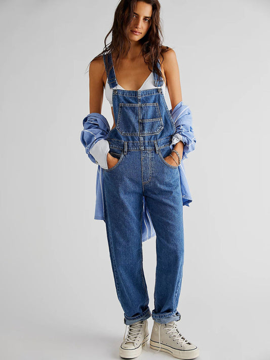 Women's style jumpsuit casual loose denim overalls trousers