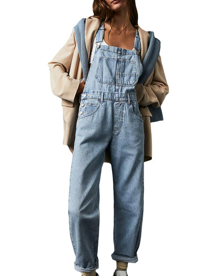 Women's style jumpsuit casual loose denim overalls trousers