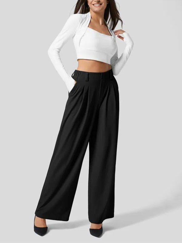 Women's Casual Loose Wide Leg Pocket High Waist Pants