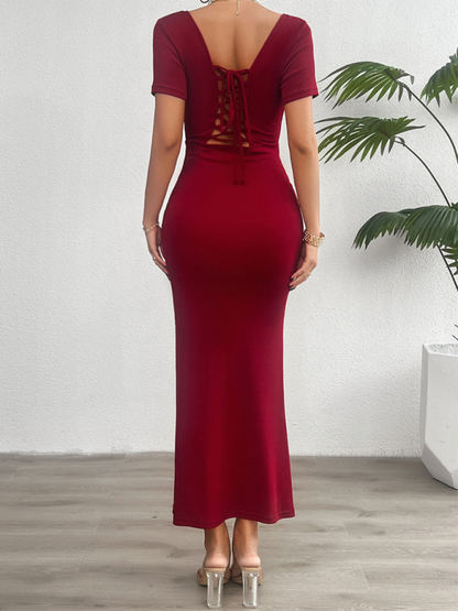 Women's Fashion solid color slim short sleeve dress