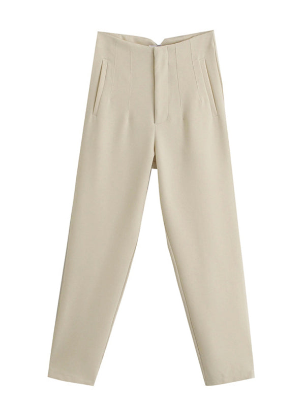 Women's Solid Color High Waist Trousers Slim Pants