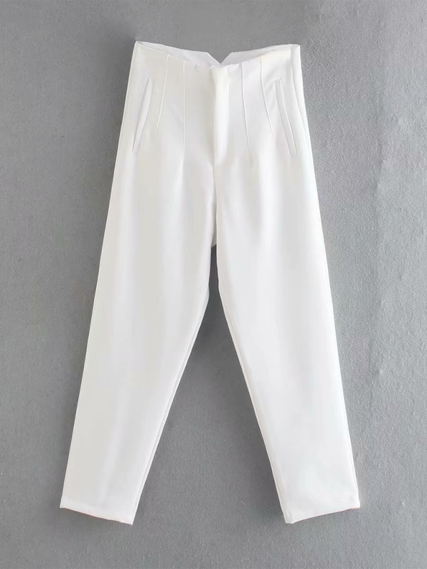 Women's Solid Color High Waist Trousers Slim Pants