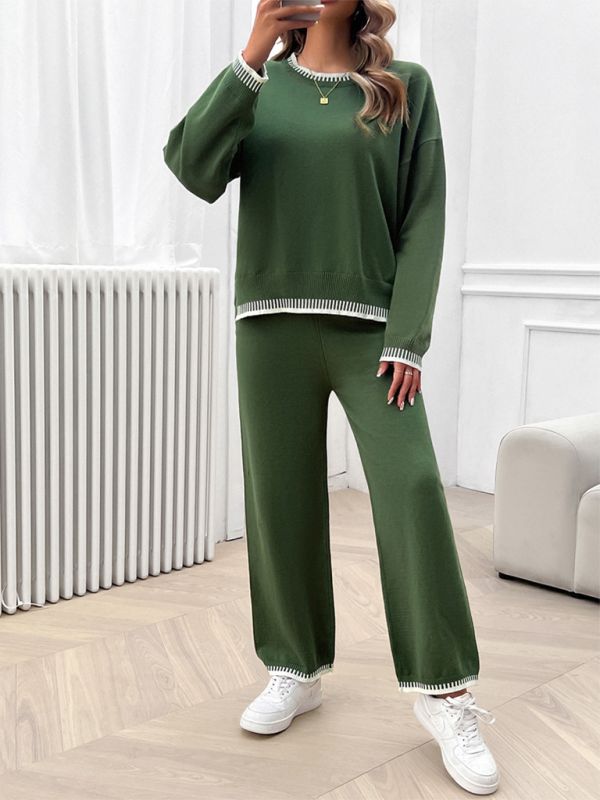 Women's Casual Contrast Color Sweater Pants Set