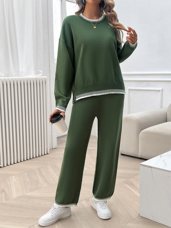 Women's Casual Contrast Color Sweater Pants Set