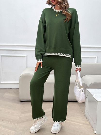 Women's Casual Contrast Color Sweater Pants Set