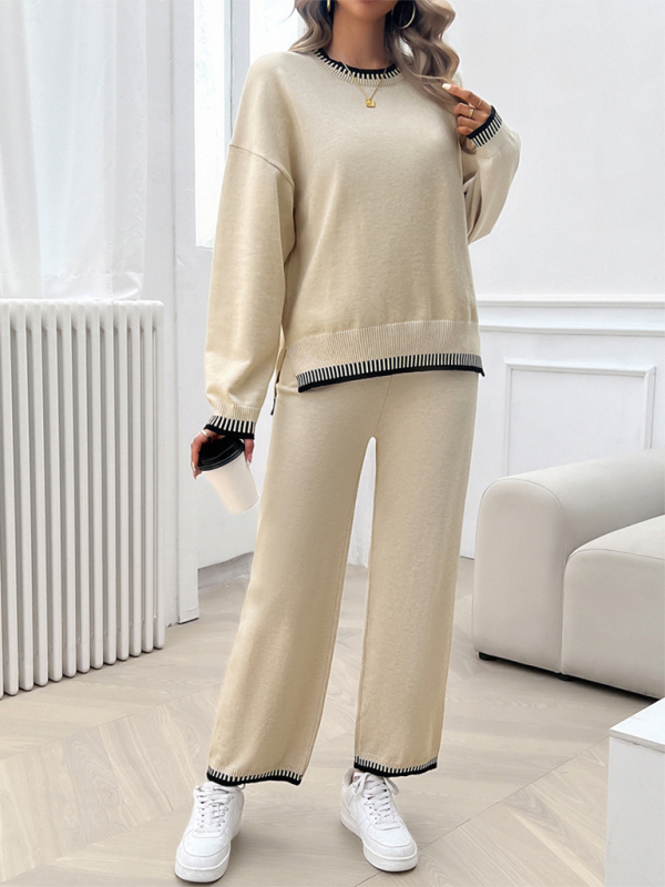 Women's Casual Contrast Color Sweater Pants Set