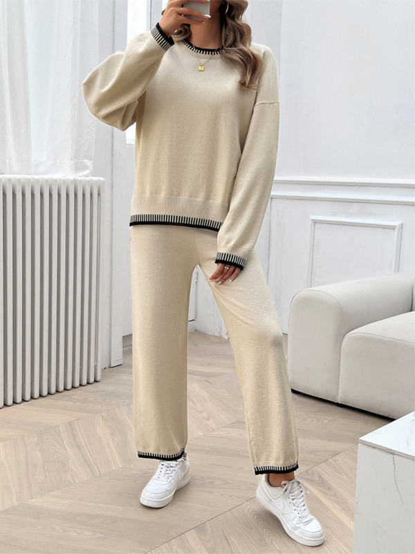 Women's Casual Contrast Color Sweater Pants Set