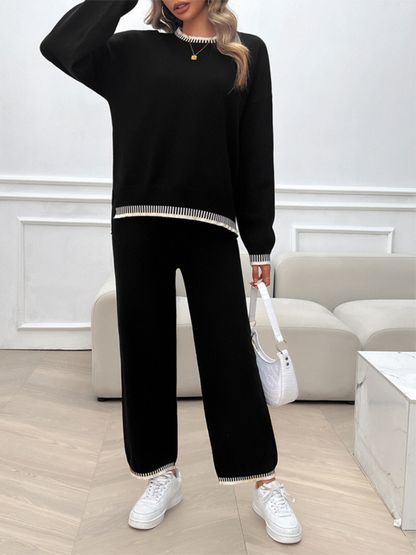 Women's Casual Contrast Color Sweater Pants Set