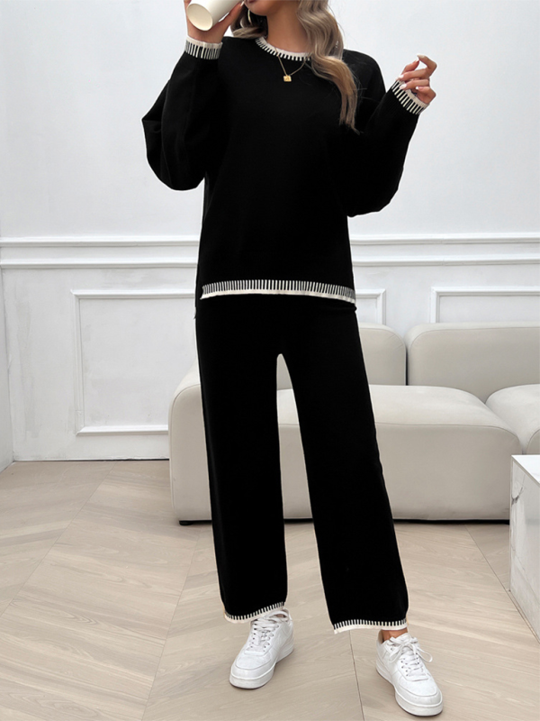 Women's Casual Contrast Color Sweater Pants Set