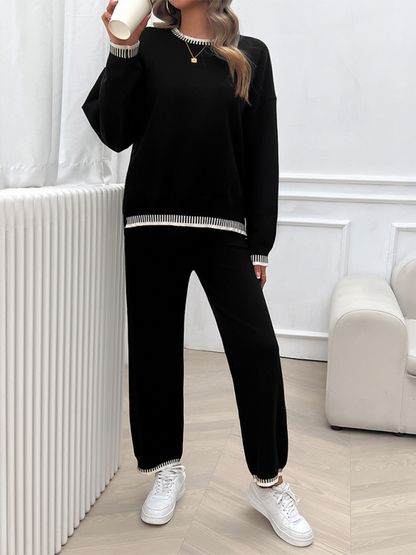 Women's Casual Contrast Color Sweater Pants Set