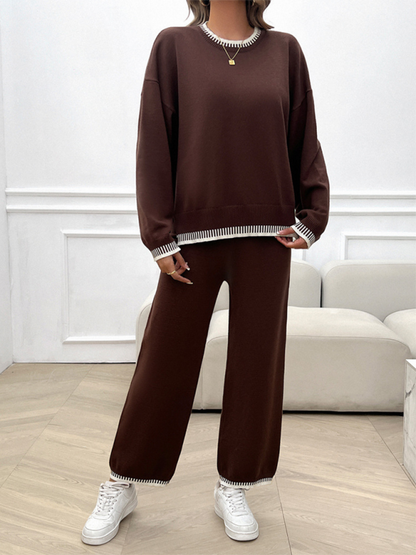 Women's Casual Contrast Color Sweater Pants Set