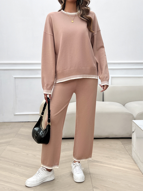 Women's Casual Contrast Color Sweater Pants Set