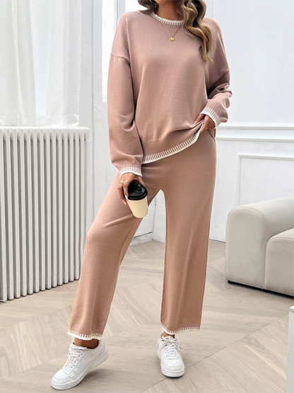 Women's Casual Contrast Color Sweater Pants Set