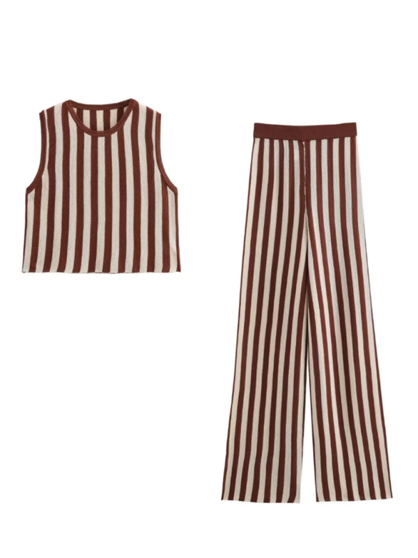 Women's fashion knitted striped sleeveless vest/trousers