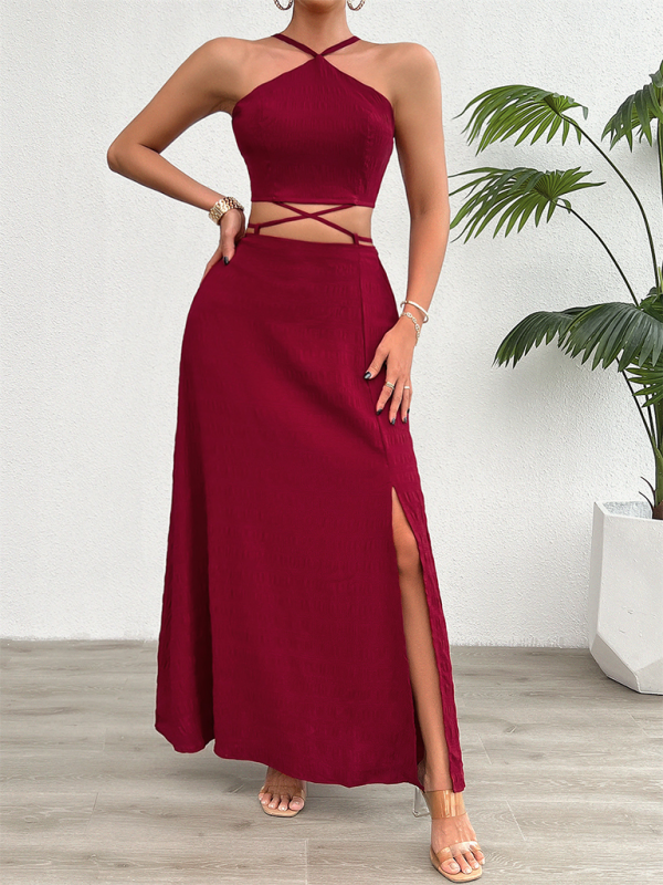 Women's Strapless solid color top and skirt set