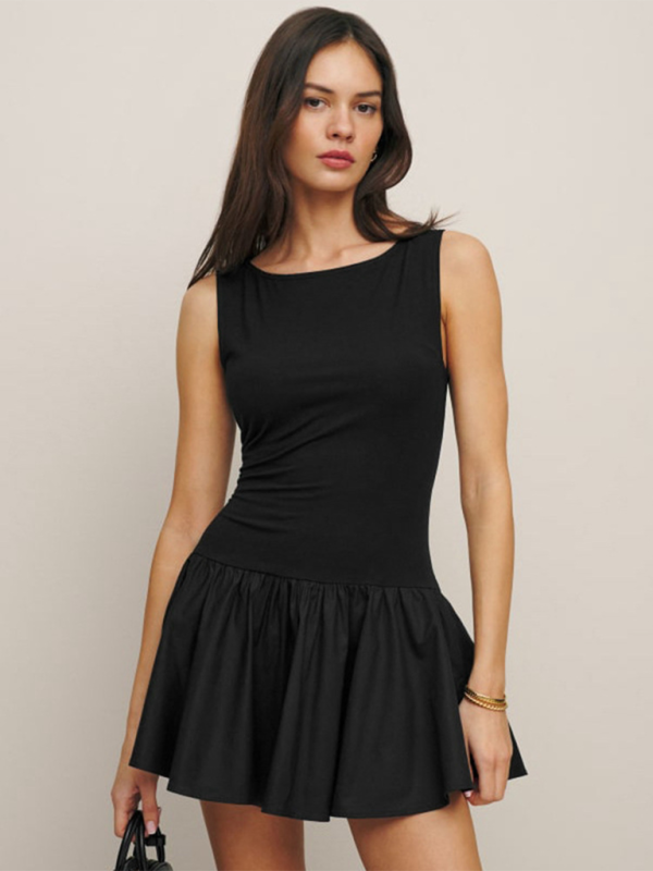 Women's solid color sleeveless stitching dress