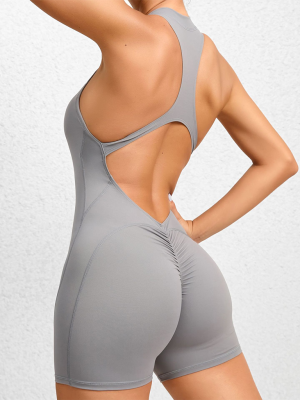 Women's Tight zippered sports yoga pants peach hips one-piece quick-drying pleated fitness Jumpsuit