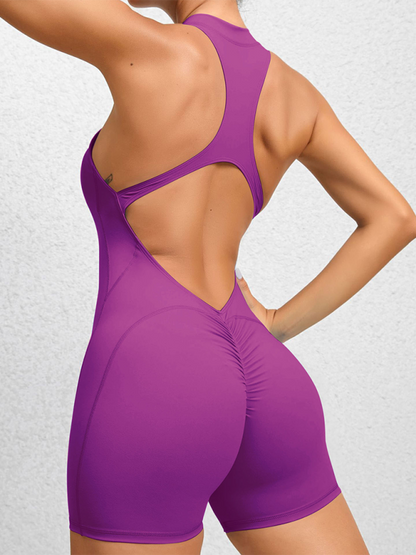 Women's Tight zippered sports yoga pants peach hips one-piece quick-drying pleated fitness Jumpsuit