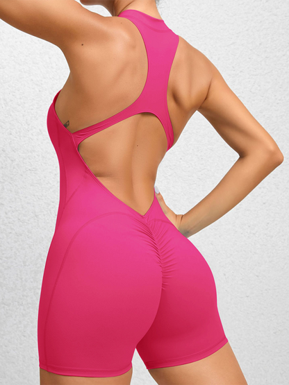 Women's Tight zippered sports yoga pants peach hips one-piece quick-drying pleated fitness Jumpsuit