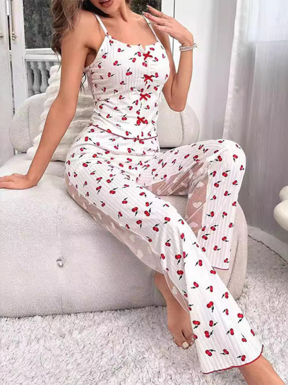 New home printing color collision splicing mesh home wear front open sling pajama set