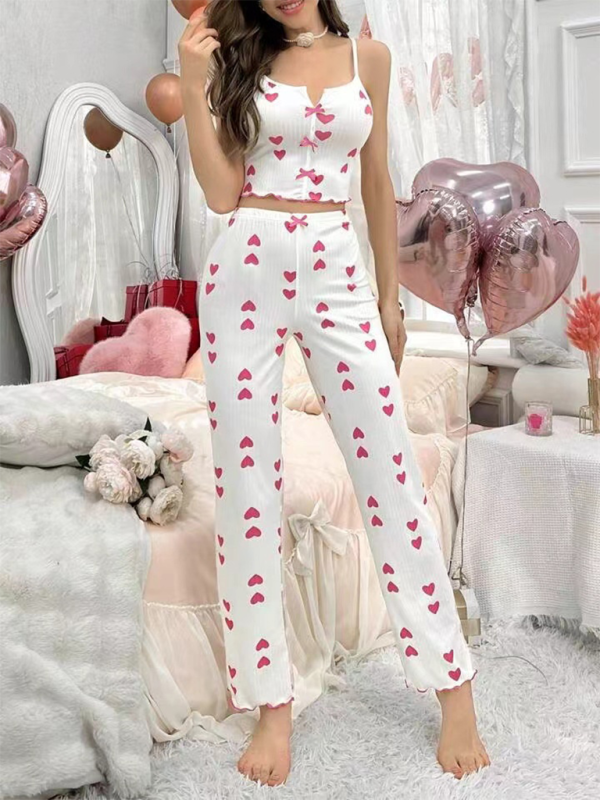 New home printing color collision splicing mesh home wear front open sling pajama set