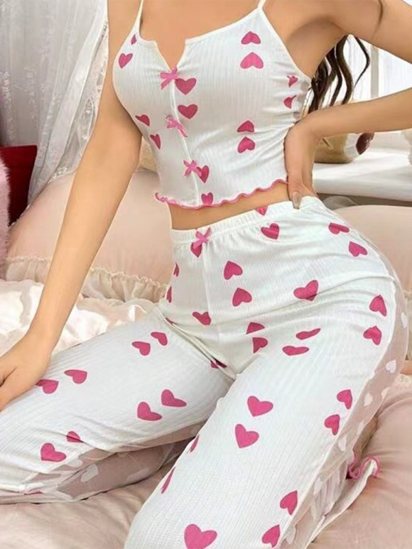 New home printing color collision splicing mesh home wear front open sling pajama set