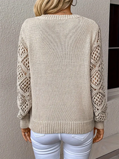 Women's V-neck Hollow Long Sleeve sweater