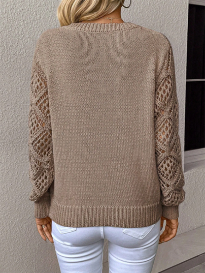 Women's V-neck Hollow Long Sleeve sweater